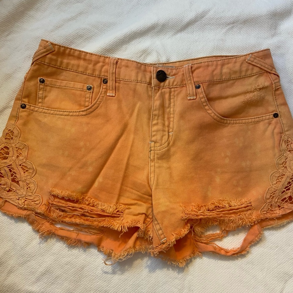 Orange free people Jean shorts with lace